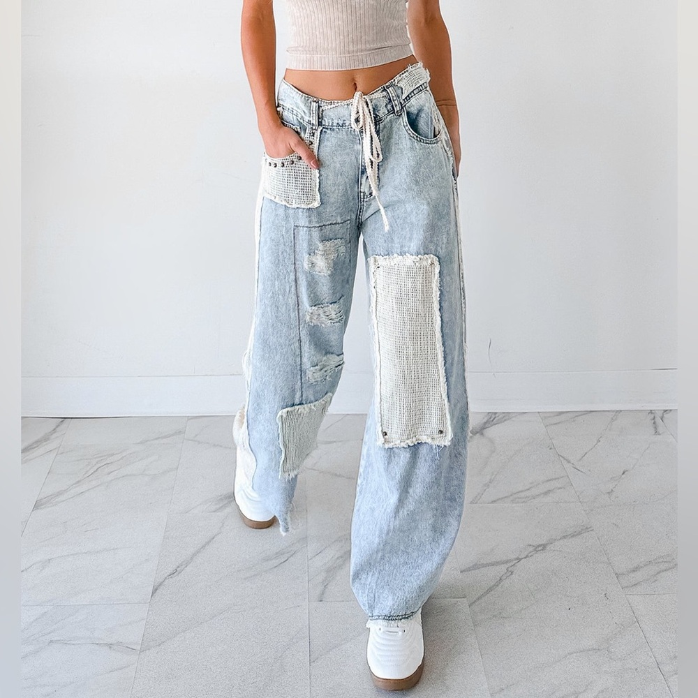 POL Light Blue Patchwork Wide-Leg Jeans - Picture 9 of 14